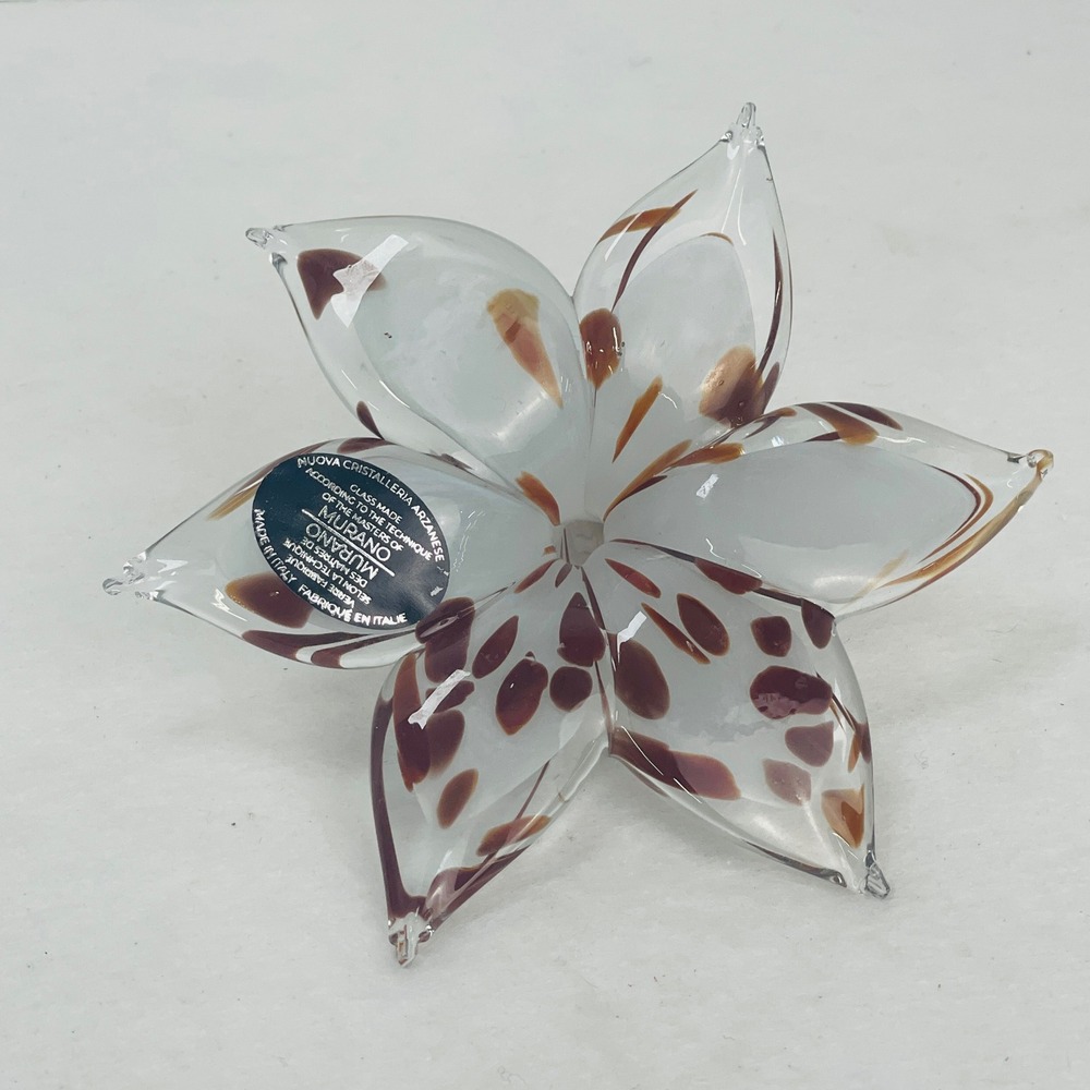 Nuova Cristalleria Arzanese Murano Glass Flower Figurine Brown Spotted Italy 4.5